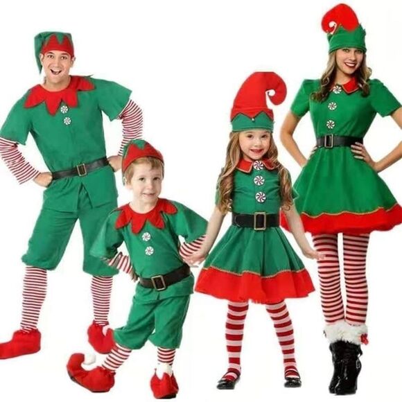 Christmas Elf Dress Girl’s Large Holiday Novelty Costume Santa Green Red Funny - Picture 2 of 13